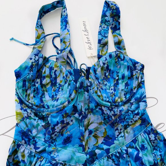 FOR LOVE & LEMONS Astor Floral Print Midi Dress In Blue NWT - Picture 5 of 10